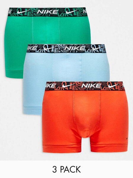 Nike Everyday Cotton Stretch trunks 3 pack in orange, blue and green