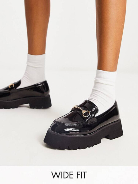 RAID Wide Fit Monster chunky loafers in black patent