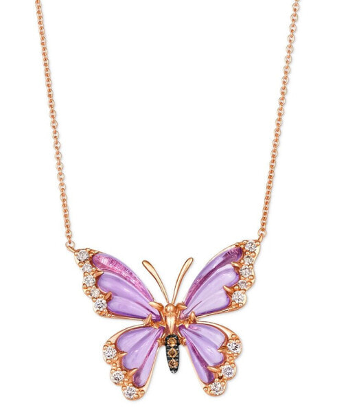 Grape Amethyst (2-7/8 ct. t.w.) & Diamond (1/4 ct. t.w.) Butterfly Pendant Necklace in 14k Rose Gold, 18" + 2" extender