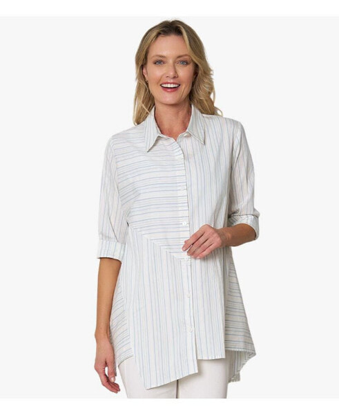 Women's Asymmetrical Yarn Dye Stripe Button-Front Crossroads Tunic