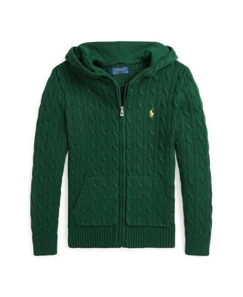 Big Boys Cable Cotton Hooded Full-Zip Sweater