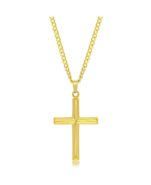 Stainless Steel or Gold Plated over Stainless Steel Polished 3D Cross Necklace