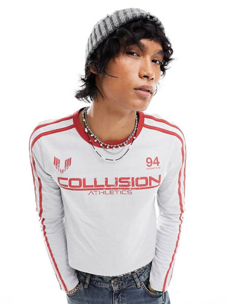 COLLUSION long sleeve logo slim fit football athletic t-shirt in grey