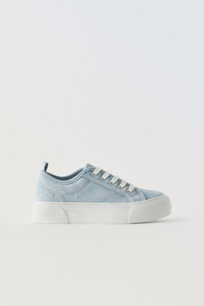 Denim sneakers with rhinestones