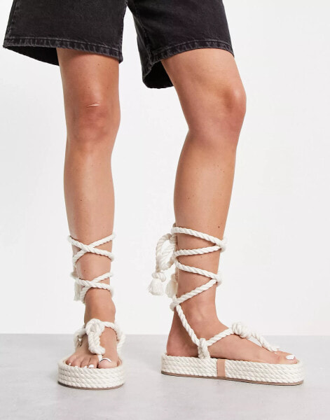 ASOS DESIGN – Jetsetter – Premium – Naturfarbene Espadrilles mit Kordelriemchen