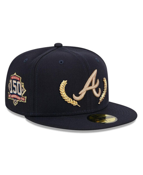 Men's Navy Atlanta Braves Gold Leaf 59FIFTY Fitted Hat