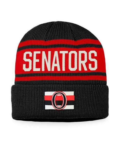 Men's Black and Red Ottawa Senators True Classic Retro Cuffed Knit Hat