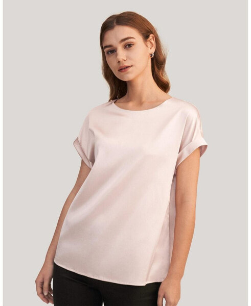 Women's Short Sleeves Round Neck Silk Tee for Women