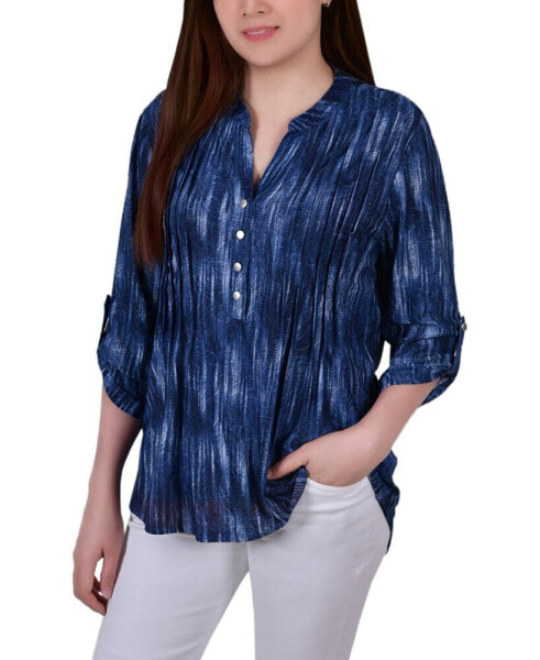 Women's 3/4 Roll Tab Sleeve Y-neck Top