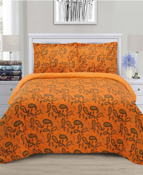 Paisley Solid Twin 3-Piece Duvet Cover Set