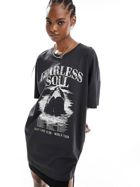 ONLY oversized fearless soul graphic t-shirt in wash black 