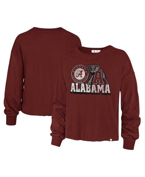 Women's Crimson Distressed Alabama Crimson Tide Bottom Line Parkway Long Sleeve T-shirt