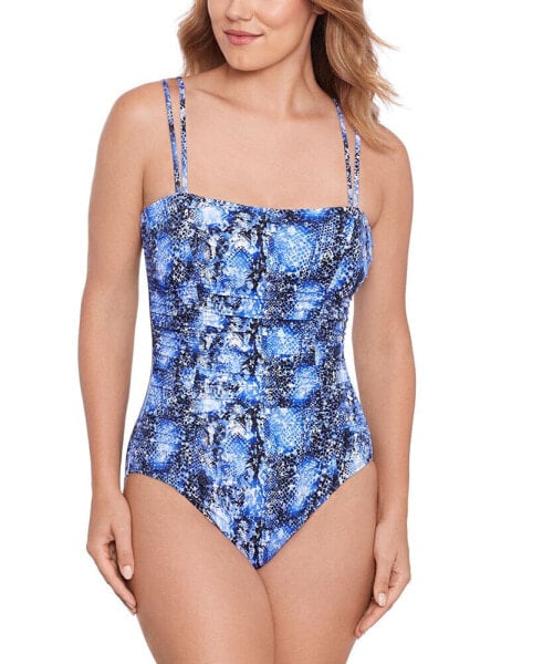 Women's Shirred Snakeskin-Print One-Piece Swimsuit, Created for Macy's