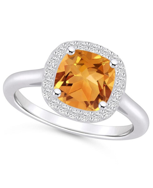 Citrine (2 ct. t.w.) and Diamond (1/4 ct. t.w.) Halo Ring in 14K White Gold