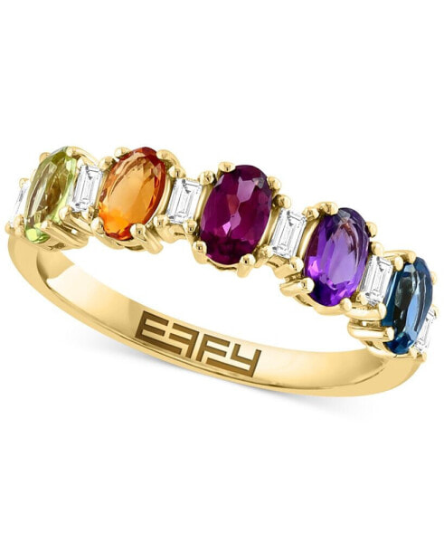 EFFY® Multi-Gemstone (1 ct. t.w.) & Diamond (1/6 ct. t.w.) Five Stone Ring in 14k Gold