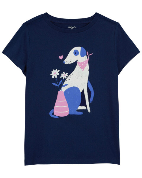 Kid Dog and Flowers Graphic Tee M