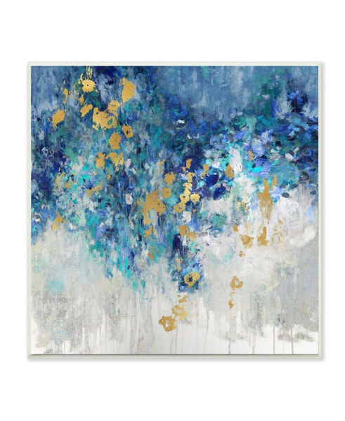 Abstract Blue Gold-Tone Paint Design Art, 12" x 12"