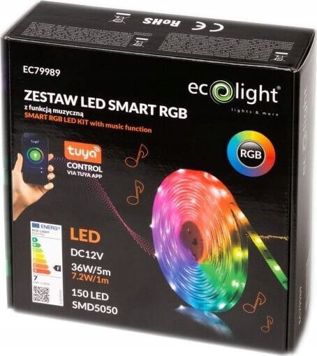 Taśma LED ECOLIGHT2 Ecolight EC79989 taśma LED muzyczna SMART RGB 5m 36W 12V IP20