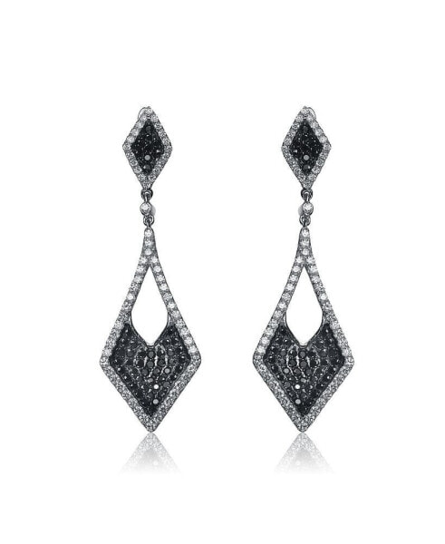 Sterling Silver Black And White Gold Plated Kite Shape Drop Earrings