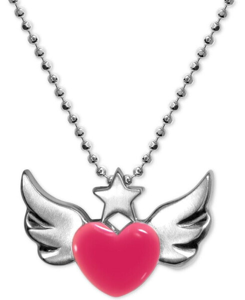 Enamel Rainbow Winged Heart 16" Pendant Necklace in Sterling Silver