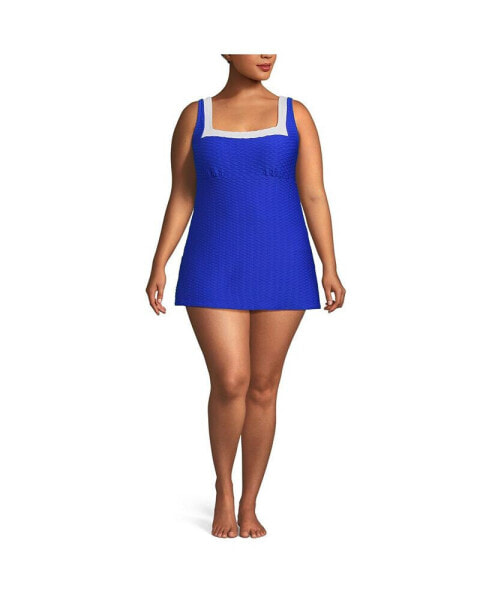 Plus Size Texture Square Neck Mini Swim Dress