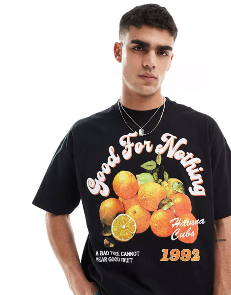 Good For Nothing orange graphic t-shirt in black