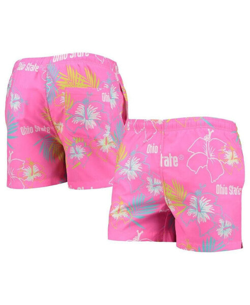 Men's Pink Ohio State Buckeyes Neon Floral Swim Trunks