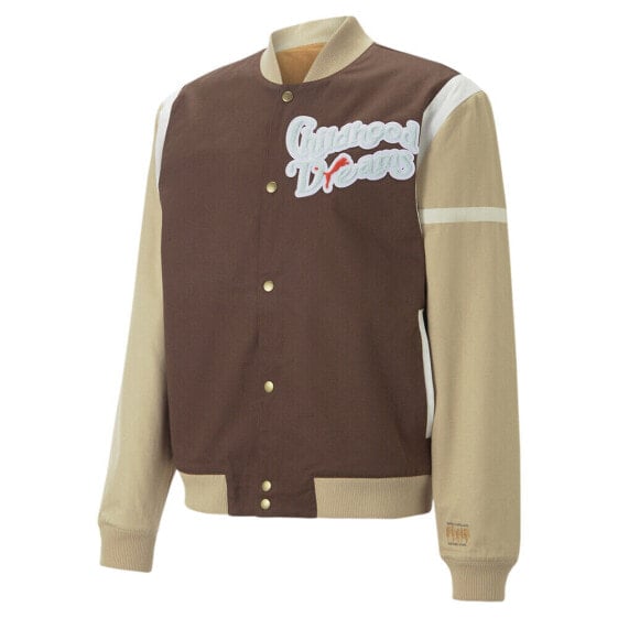 Puma Button Down Jacket X Childhood Dreams Mens Beige, Brown Casual Athletic Out