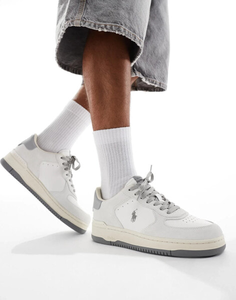 Polo Ralph Lauren Masters Court suede mix trainer in white and grey