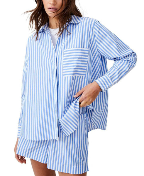 Women's Striped Point Collar Long Sleeve Top