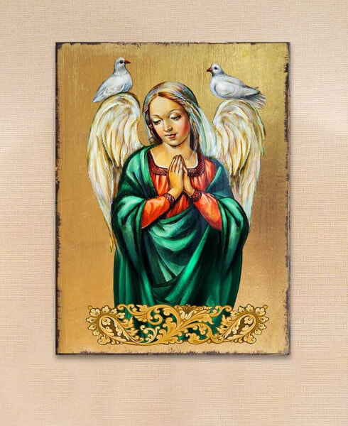 Icon Praying Angel Wall Art on Wood 8"