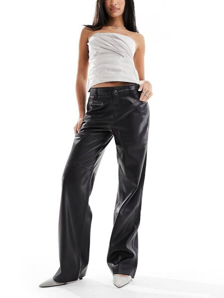 Mango leather dad trouser in black