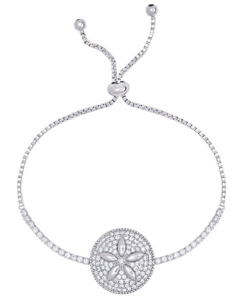 Cubic Zirconia Sand Dollar Adjustable Bolo Bracelet in Silver Plate