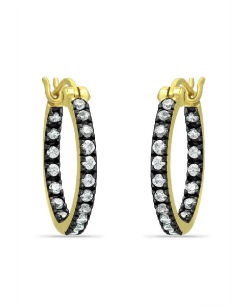 18mm Cubic Zirconia with Black Rhodium Round Inside Outside Hoop Earringss, 18K Gold over Silver
