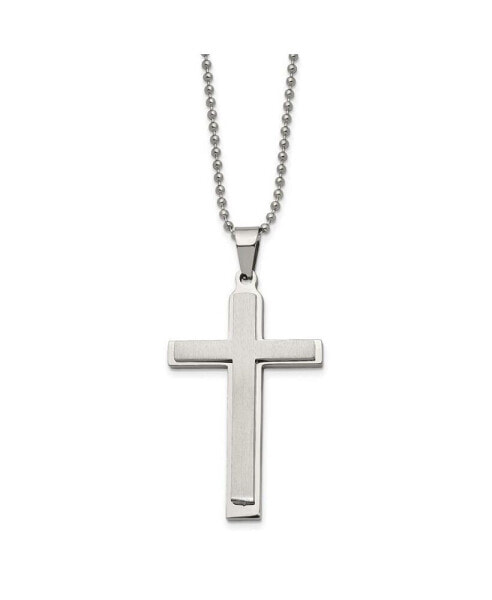 Brushed Layered Cross Pendant Ball Chain Necklace