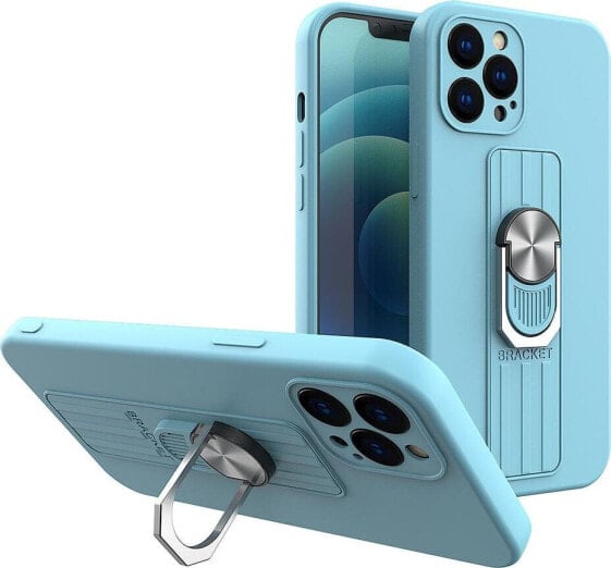 Hurtel Ring Case silikonowe etui z uchwytem na palec i podstawką do iPhone 11 Pro Max jasnoniebieski