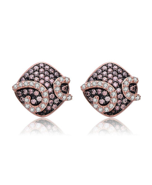 Sterling Silver Stud Cubic Zirconia Swirls Square Earrings