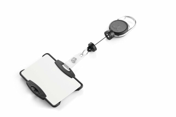 Durable ID card holder with badge reel EXTRA STRONG for 1 card - Badge - Landscape/Portrait - Metal - Plastic - Chrome - Black - 60 cm - China