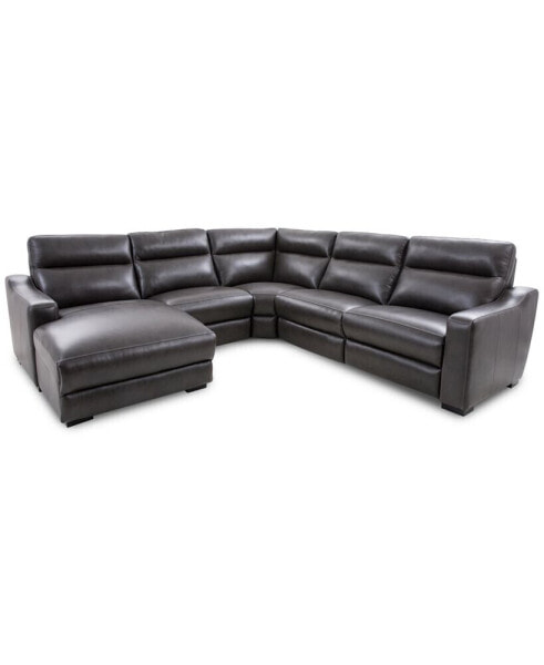 Gabrine 5-Pc. Leather Sectional with 2 Power Headrests and Chaise, Created for Macy's