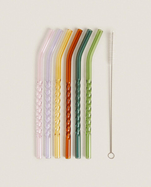 Стеклянные соломинки ZARAHOME Coloured из боросиликатного стекла (упаковка из 6 штук)