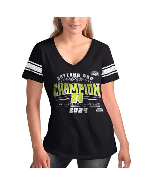 Women's Black William Byron 2024 Daytona 500 Champion First Pick V-Neck T-shirt