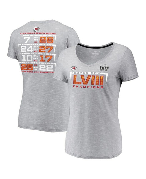Women's Gray Kansas City Chiefs Super Bowl LVIII Champions Counting Points V-Neck T-shirt