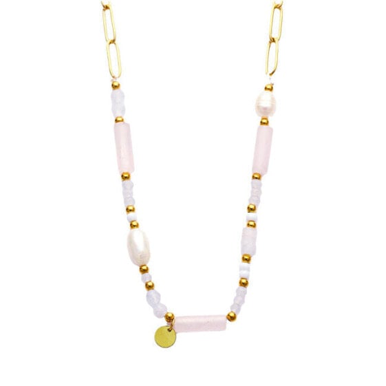 Decent gold plated necklace with pearls and beads