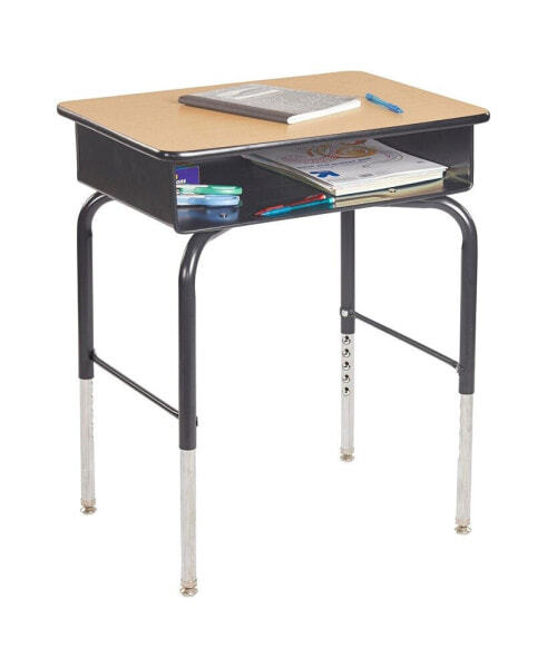 Open Front Desk with Metal Storage Book Box, Adjustable, Oak