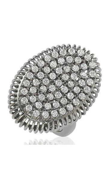 Suzy Levian Sterling Silver Cubic Zirconia Pave Oval Elevated Statement Ring