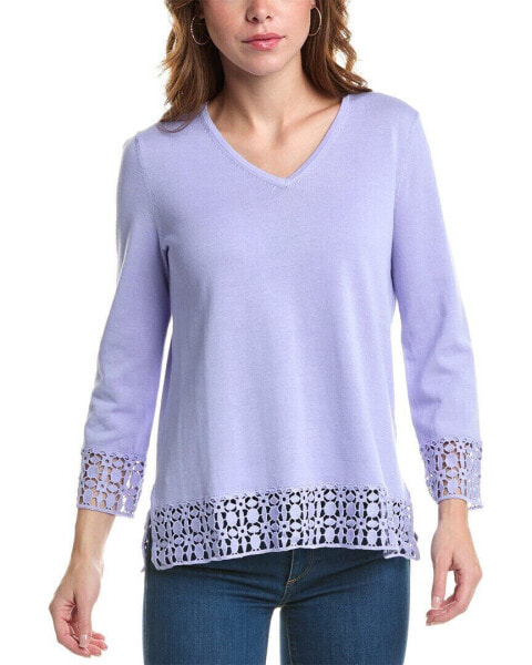 Edinburgh Knitwear Lace V-Neck Sweater Women's