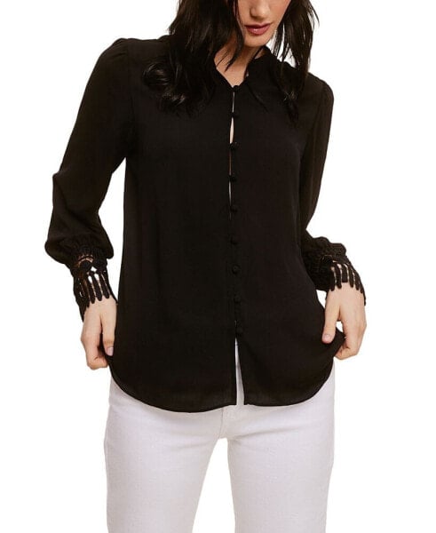 Solid Soft Crepe Blouse With Lace Cuff