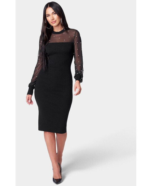 Women's Pearl Mesh Sweater Dress