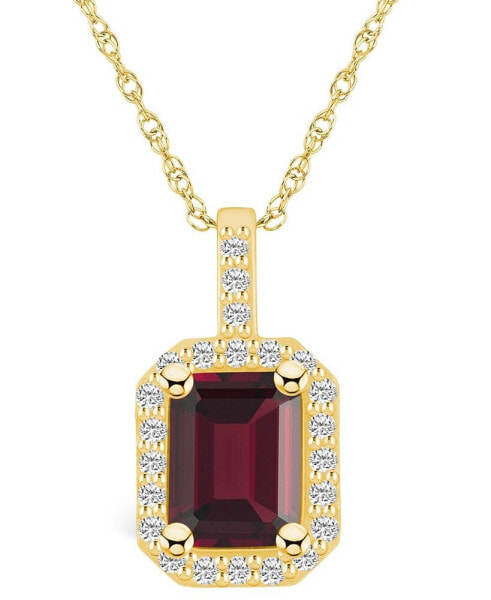 Garnet (2 Ct. T.W.) and Diamond (1/4 Ct. T.W.) Halo Pendant Necklace in 14K Yellow Gold