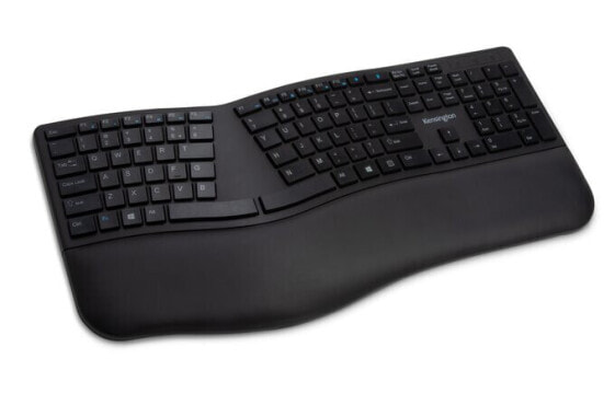 Kensington Pro Fit® Ergo Wireless Keyboard (Black) - Full-size (100%) - RF Wireless + Bluetooth - QWERTY - Black